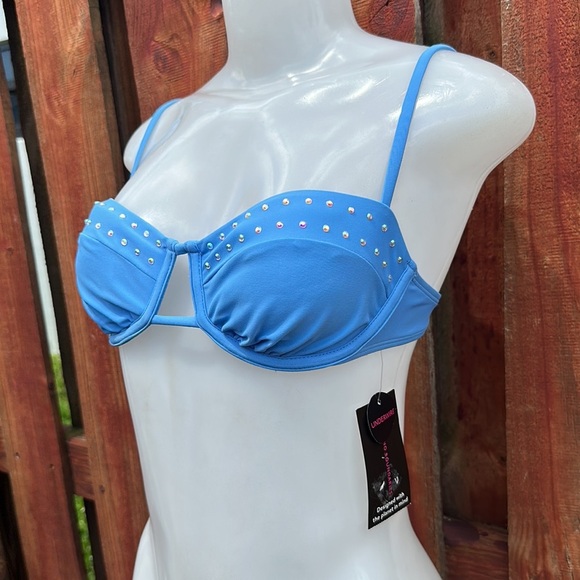 Blue Bikini Top with Rhinestone Accents Size S - Picture 2 of 6